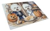NEW Bichon Frise Fall Kitchen Pumpkins Glass Cutting Board Decorative Tempered Glass Kitchen Cutting and Serving Board Large Size Chopping Board