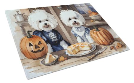 NEW Bichon Frise Fall Kitchen Pumpkins Glass Cutting Board Decorative Tempered Glass Kitchen Cutting and Serving Board Large Size Chopping Board
